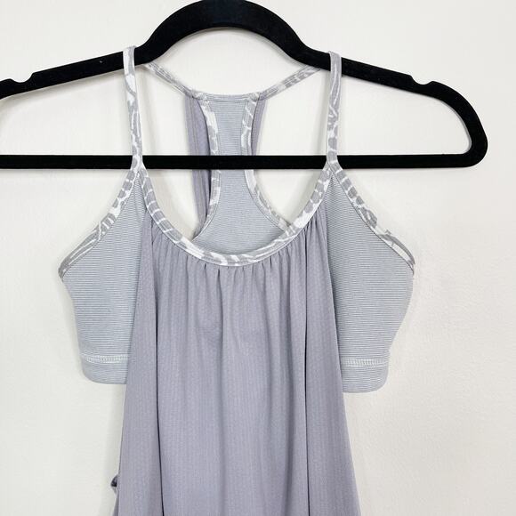 Lululemon Womens 4 No Limits Tank Top Fossil Gray Wee Stripe White Racerback - Picture 3 of 8